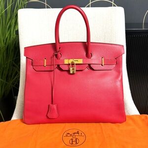 Authentic HERMES Birkin 35 handbag Rouge Vif red pink